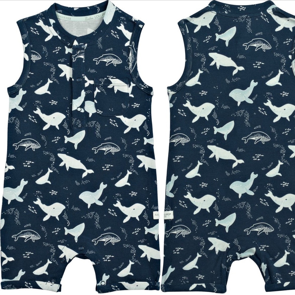 NWT Loulou Lollipop whale print romper Sz 18-24m